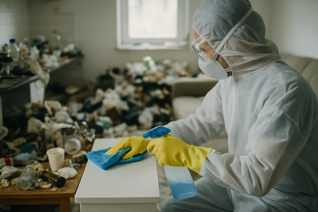 Intérieur d'une maison à Longuenesse montrant un désordre important dû au syndrome de Diogène.