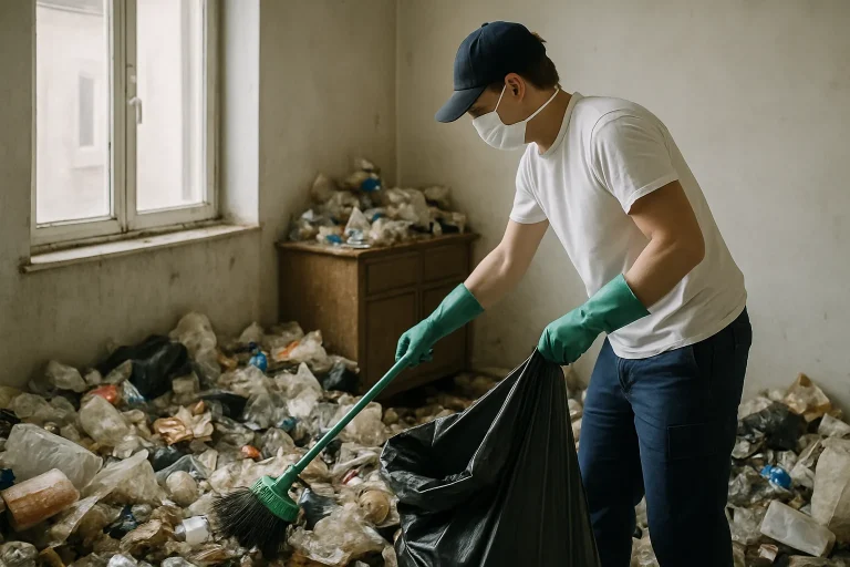 Intérieur d'un appartement à Isbergues avec des déchets et du désordre, nécessitant un nettoyage.