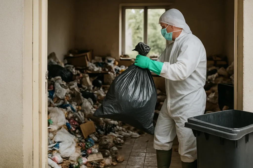 Intérieur d'une maison à Bruay-La-Buissière en désordre, illustrant le syndrome de Diogène.