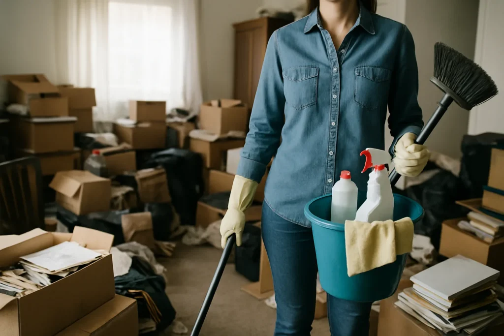 Intérieur d'une maison à Anzin avec des objets en désordre, illustrant le syndrome de Diogène.