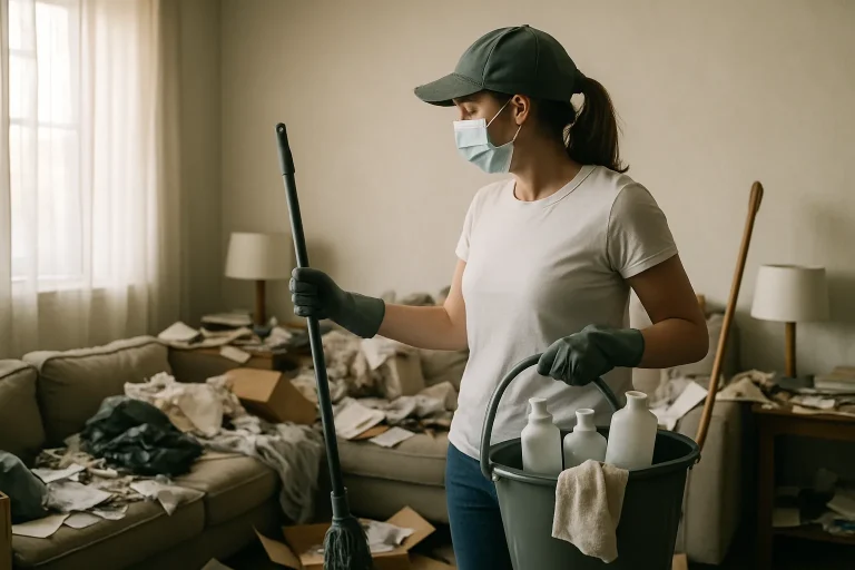 Appartement en désordre avec objets entassés, représentant le syndrome de Diogène.