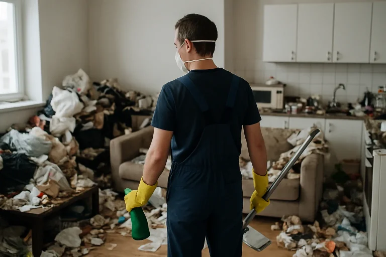 Vue d'un appartement à Lens avec des objets en désordre, illustrant le syndrome de Diogène.