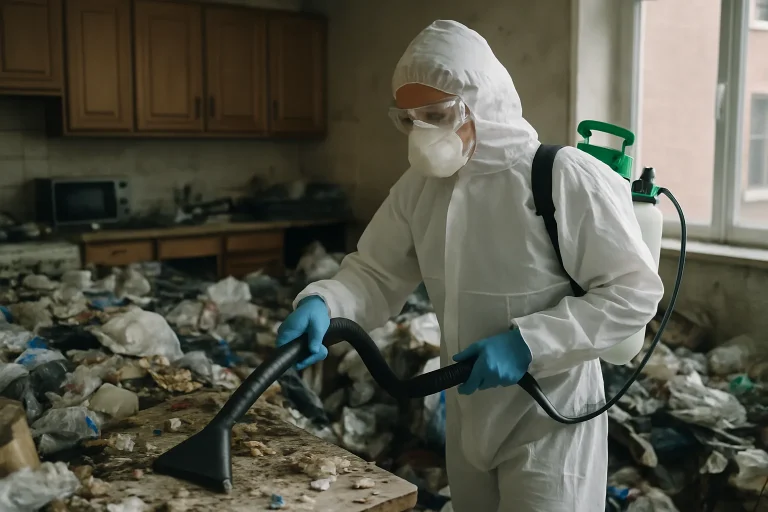 Un appartement en désordre à Saint-Omer avant le nettoyage après syndrome de Diogène.