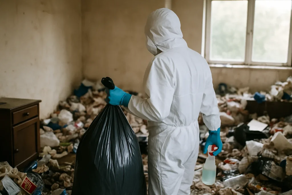 Intérieur d'un appartement encombré, représentant le syndrome de Diogène à Roncq.