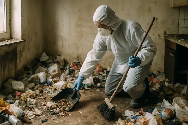 Appartement insalubre à Denain, rempli d'objets et de déchets.