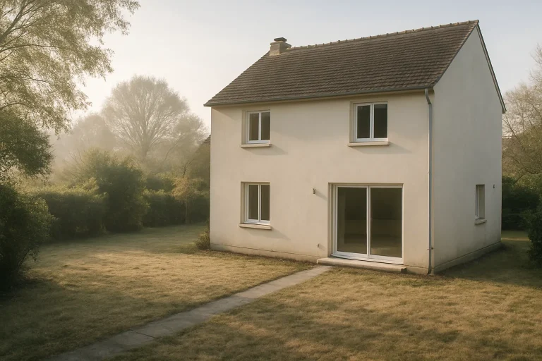 Maison individuelle vide avec jardin, prête pour un nettoyage après décès