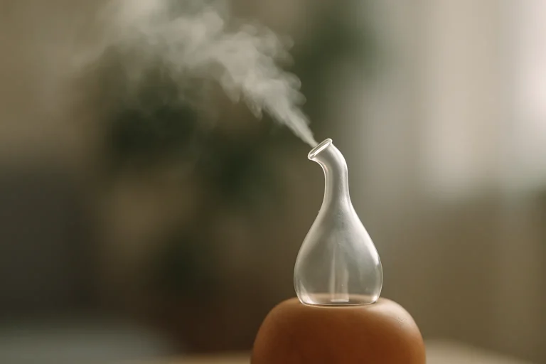 Diffuseur de nébulisation émettant une brume fine dans un éclairage doux.